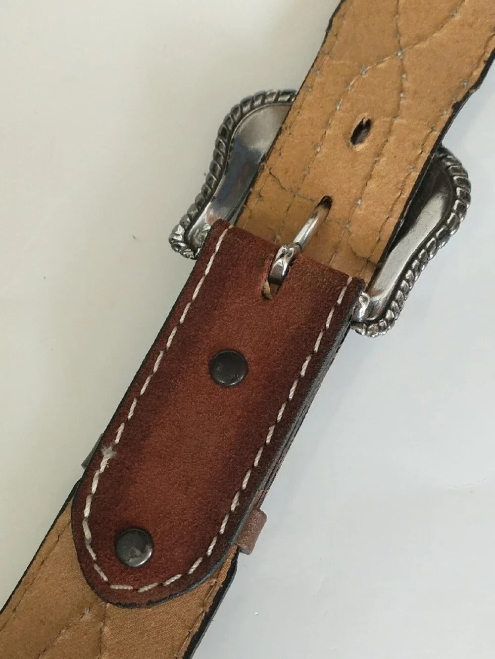 Brown Bonded Leather/ Suede Men’s Belt with Decorative Silver Buckle